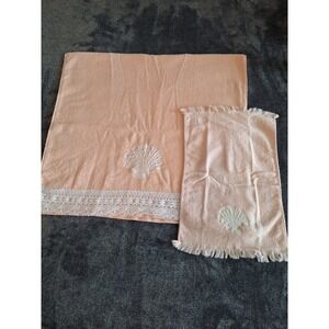 Vantage Ames Towels 1 Bath 1‎ Hand Pink Shell Embroidered Beachy USA Made